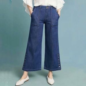 Anthropologie pilcro and the letterpress Wide Snap Leg Crop Dark Jeans Size 28
